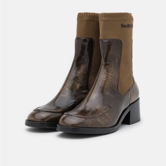 SEE BY CHLOÉ NWOT WOMEN HEELED ANKLE LEATHER BOOTS Size 37. - Picture 3 of 9